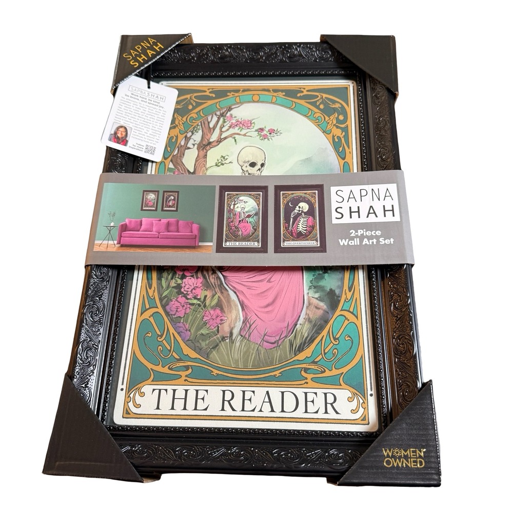 Sapna Shah 2 Pc Framed Wall Art Set The Reader & The Overthinker Skeleton Tarot